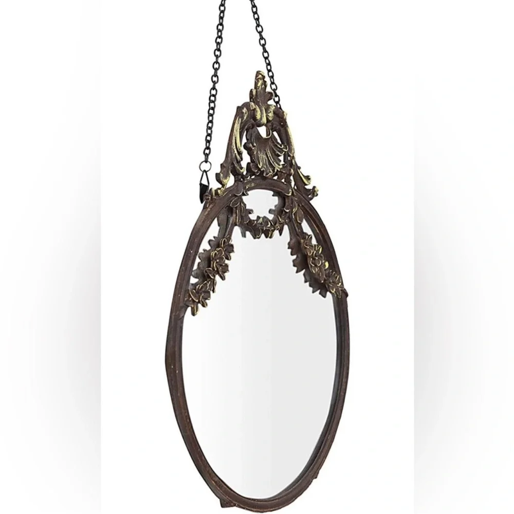 NEW Boho Antique Pewter Framed Hanging Wall Mirror Decor 14
